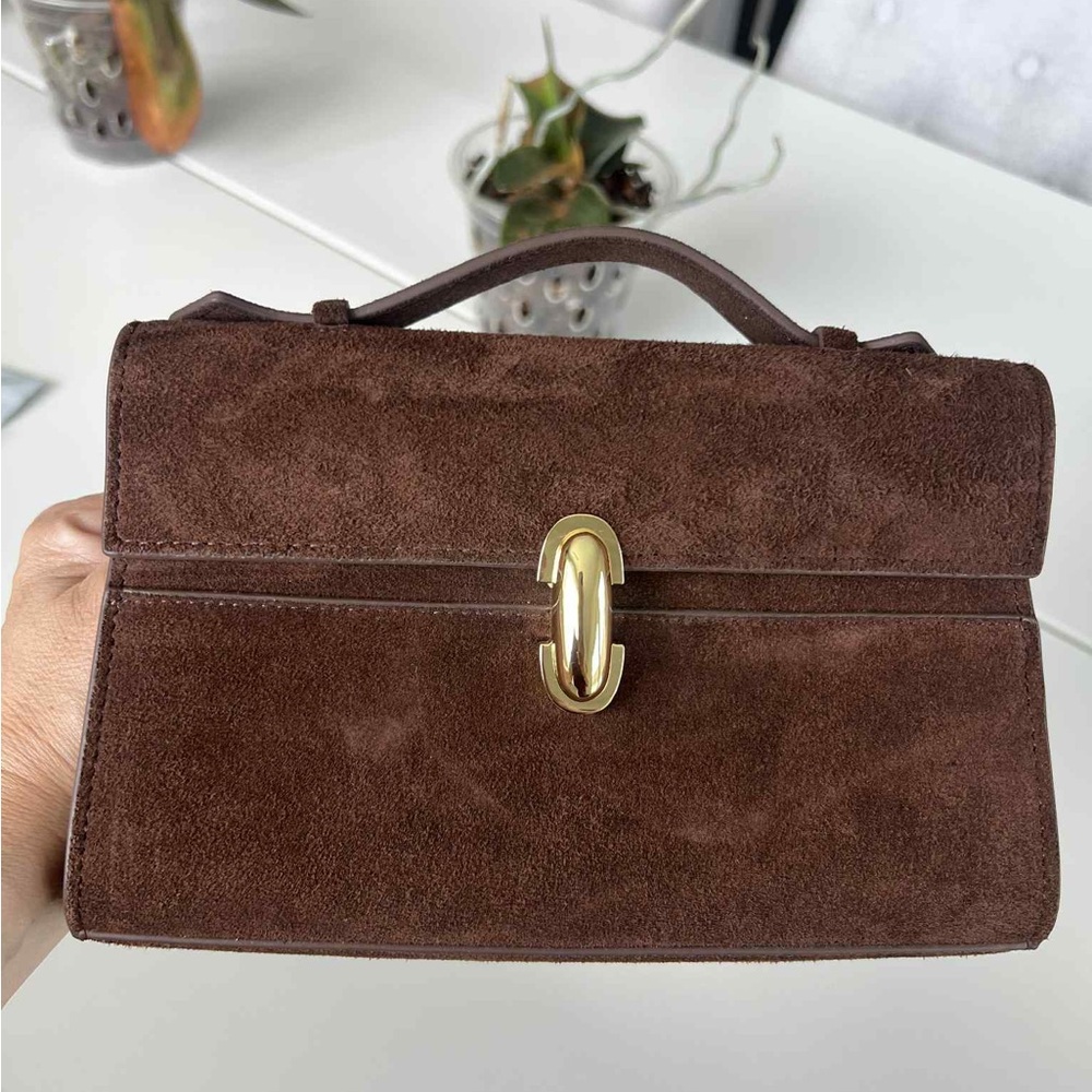 Brown Suede Mini Bag with Gold Accent